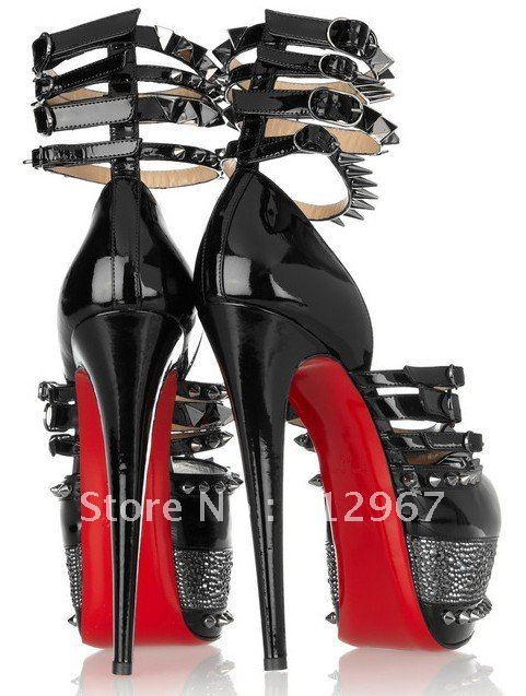 men studded loafers - black spiked red bottom heels