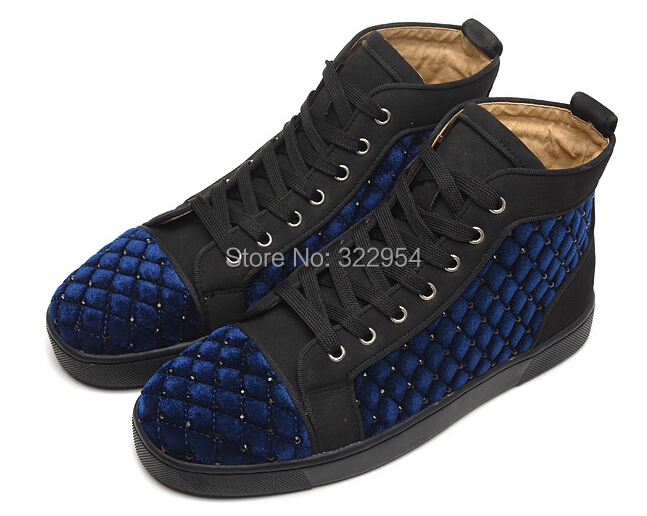 Royal blue lace up men sneakers high top red bottom men flat shoes ...