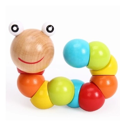 Colorful Creative Educational DIY Baby Kids Twist Caterpillars Wooden Toy Infant Developmental Dolls Gifts 7inch 17.5cm New
