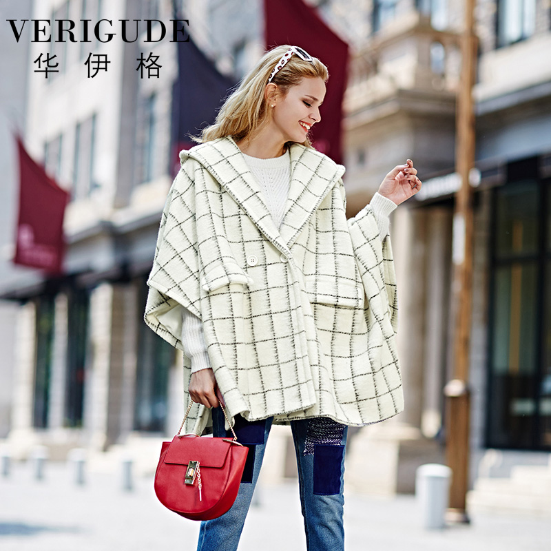 Veri Gude 2015 New Arrival Women's Woolen Coats Plaid Pattern Poncho Wool