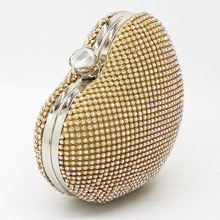 Dazzling Women Silver Heart Evening Shoulder Bags Crystal Box Clutch Purses and Handbags Bridal Wedding Party