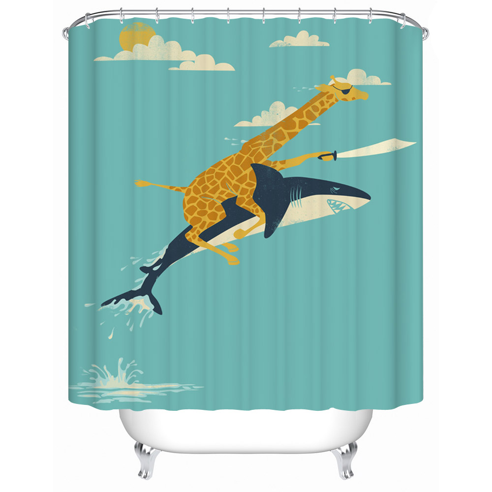 Best Gift Giraffe Riding Shark Waterproof Fabric-shower-curtain Bathroom Products Shower Curtains Bathroom Curtain Y-133