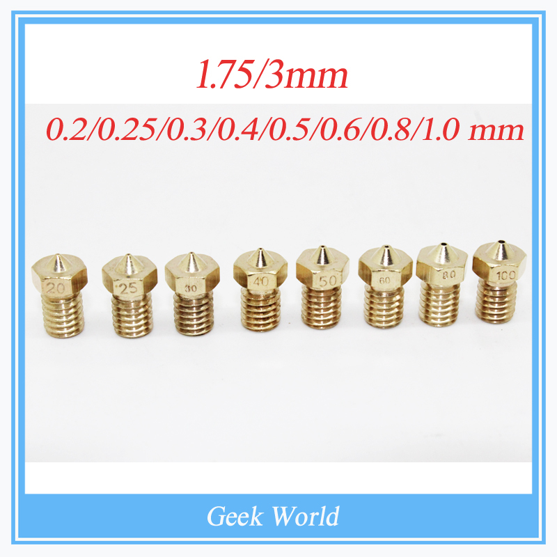 3D printer E3D V6&V5 J-Head brass nozzle extruder nozzles 0.2/0.25/0.3/0.4/0.5/0.6/0.8/1.0 mm For 1.75/3.0mm supplies