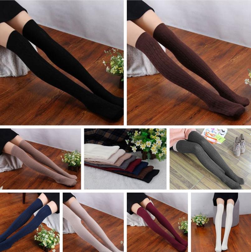 New 2015 Fashion Women Lady Over The Knee Sock Cotton Thigh High Cotton Stockings 5 Colors