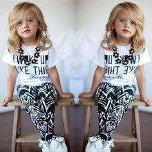 Fashion Children Clothing Baby Girls Stripe I Woke Up Like This Kids shirt and Pants Children Set 2 to 7Y