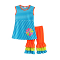Children Girls Kids Clothing Sets Flower Stripe Decoration Round Neck Sleeveless Blouse And Pants Children Clothes