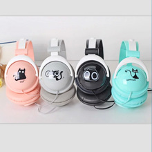 2016 cartoon cat Headphone with Mic for Iphone 5 5s 6 6plus girls stereo earphone mobile phone headset kids headband IX19