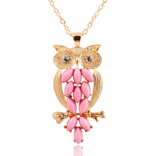2014 New Design Vintage Pink Gem owl chain Necklace jewelry for women 2014