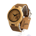 BOBO BIRD F29 Wooden Watch Ladies Engrave Deer Bamboo Dial Quartz Wristwatch with Genuine Leather Band