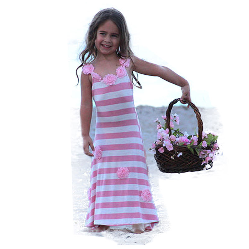 Girls Summer Dress 2016 Brand Designer Kids Clothes Baby Girl Party Dresses Flower Children Striped Bohemian Long Maix Dress