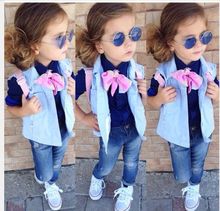 2015 girls clothing sets Kid European and American casual clothing Sets children cotton t shirt floral