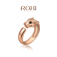 2015 New arrival ROXI Green eyed leopard ring platinum plated set with AAA zircon crystal fashion