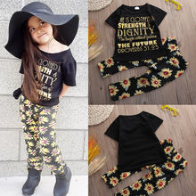 2016 Children baby Girl Kids Clothes Sets 2pcs Short Sleeve T-Shirt + Trousers Pants Letter Flower 2Pcs Colorful Outfits Sets