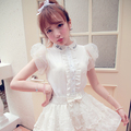 Princess sweet lolita shirt BoBON21 Original summer pink white yarn short sleeve Pearl embroidery collar chiffon
