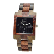 Estilo de la voga Square Designer Men ‘ s reloj de sándalo negro y rojo de sándalo por hombres de Natural reloj