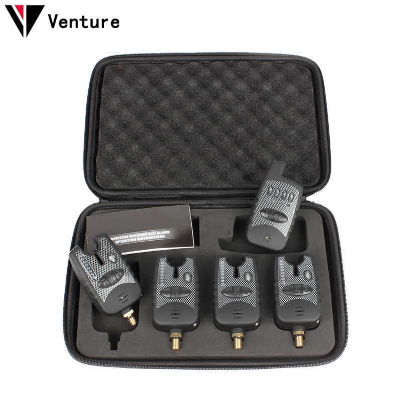 Venture 4+1 Set JY-37 Fishing Alarm Carp Fish Bite Alarm Wireless Receiver Sensitivity Sound Alert Eletronic Bite-alarms