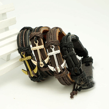 Unisex Pu Leather Rope Bracelet For Men Women Anchors Woven Bracelet Charm Male Bangle Bracelet Chain Hand-woven Waistband