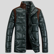 2015 Fashion Parka Coat Men Winter Jacket Men Thickening 95% Down cotton Jacket Coat PU leather casaco masculino