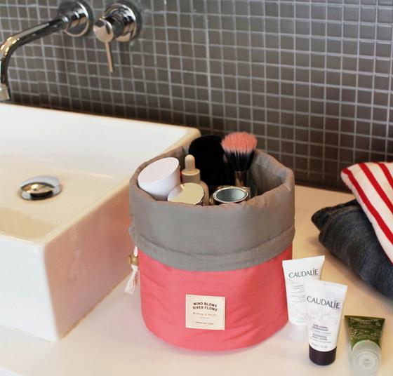 Travel Cosmetic Bag Nylon High Capacity Drawstring Elegant Drum Wash Bags Makeup Organizer trousse d