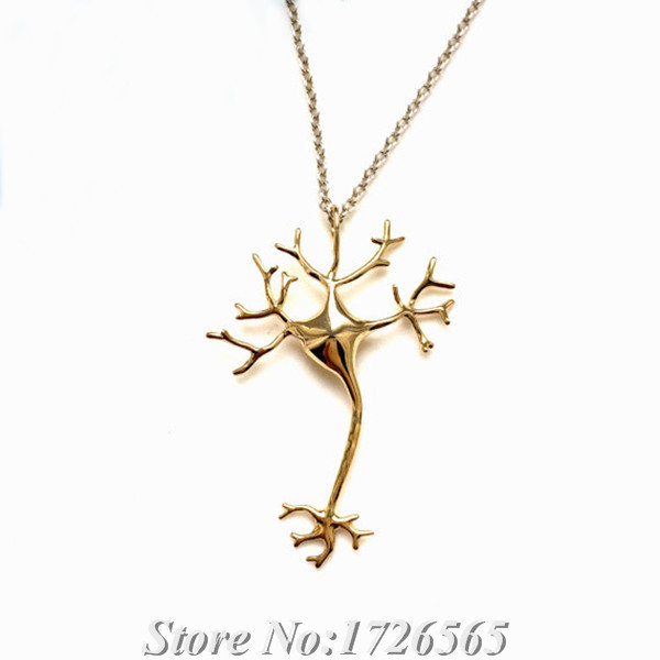 science jewelry 14k Gold plated neuron necklace - 3D printed neuron pendant - wearable nerve cell - brain cell