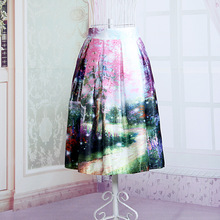 2015 Fashion High Waisted Floral Print Skirt Elegant Ladies Party Wear Autumn Saias Femininas Hot Sale Midi Skirt