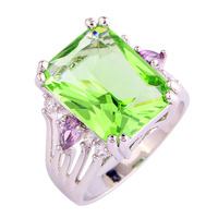 Gorgeous Jewelry Wholesale Cocktail Emerald Cut Green Amethyst White Sapphire 925 Silver Ring Size 7 8 9 10 Romantic Love Style