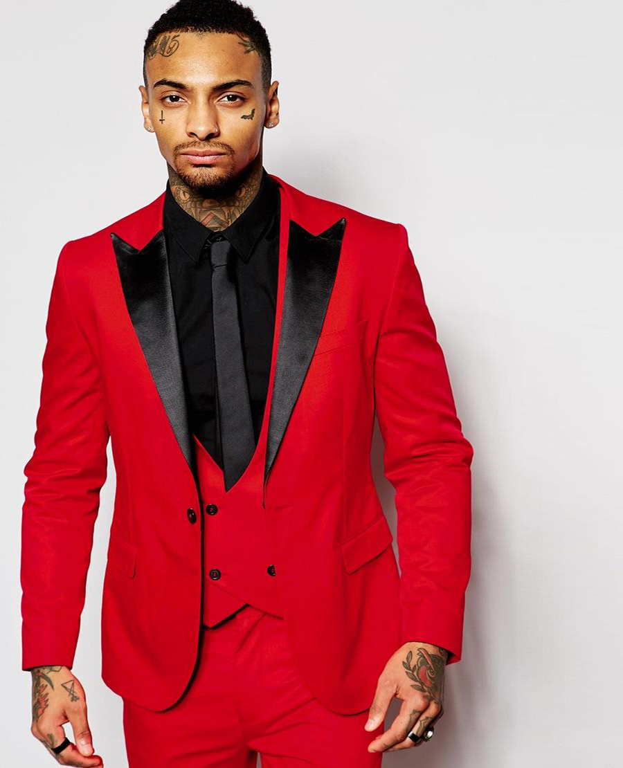 Popular Red and Black Slim Fit Tuxedo Jacket-Buy Cheap Red and