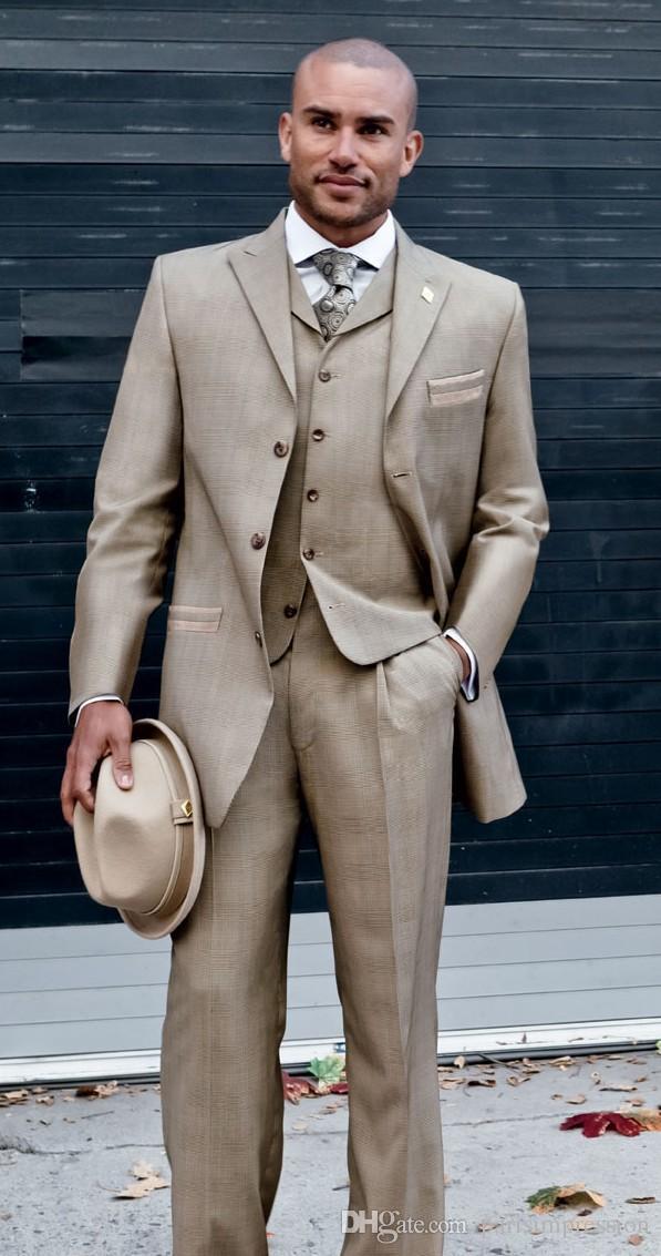 New Arrival Fashion Brown Men Tuxedos Peaked Lapel Wedding Suits For Men 3 Buttons Groomsmen Suits 3 Pieces Men Suits Slim Fit