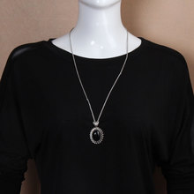Fashion Retro Silver Ellipse Black Jewlery Girls Long Sweater Necklace TH88