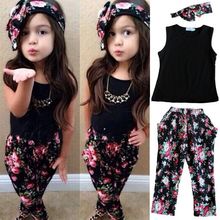 Bear Leader Girls Fashion floral casual suit children clothing set sleeveless outfit headband 2015 summer new