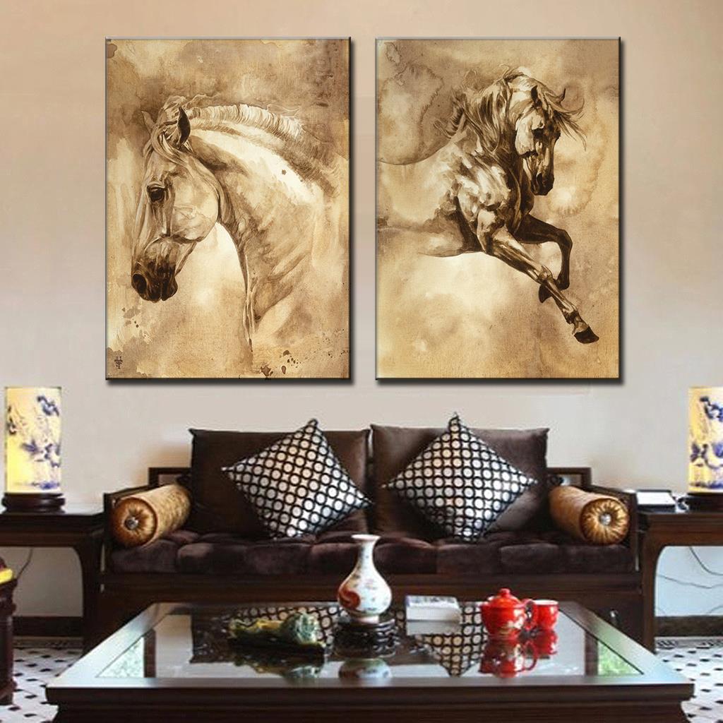 2 Pcs/Set Modern European Oil Painting Horse On Canvas Wall Art Picture Wall Pictures for Living Room Modern Wall Painting