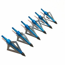 6pcs lot BLUE Hunting Arrowhead Aluminum Stainless Steel Broadheads 3 Blades Archery Arrowhead Arrow Release for