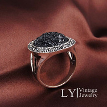 Hot 2015 Fashion Black Broken Stone Accessories Rings For Women Bohemia Silver Plated Jewelry Live To