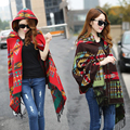 2016 Ladies Warm Winter Hooded Wrap Poncho Wool Blends Soft Cape Mantle Ponchos And Capes Aztec