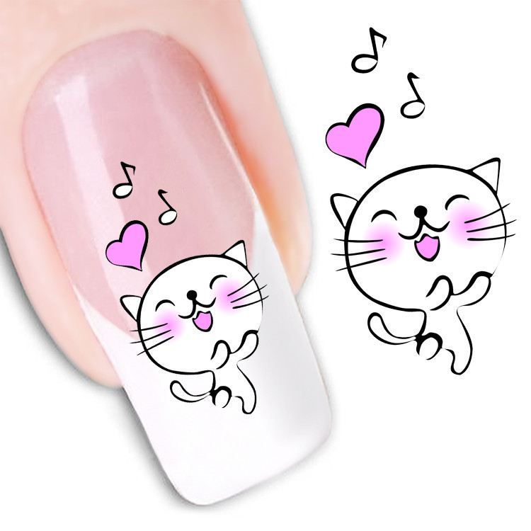 Water Transfer Nail Art Stickers Decal Beauty Happy Music Dance Cats Design Decoration DIY French Manicure