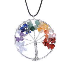 Fashion Quartz Chips Pendant Necklace Rainbow 7 Chakra Amethyst Tree Of Life  Multicolor WisdomTree Natural Stone Necklace