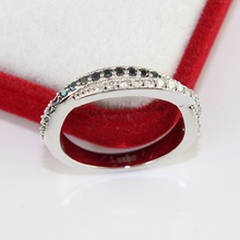 Double Lines CZ Diamonds Ring For Women White Black Stones Colors to Choose Created Gemstone Jewelry