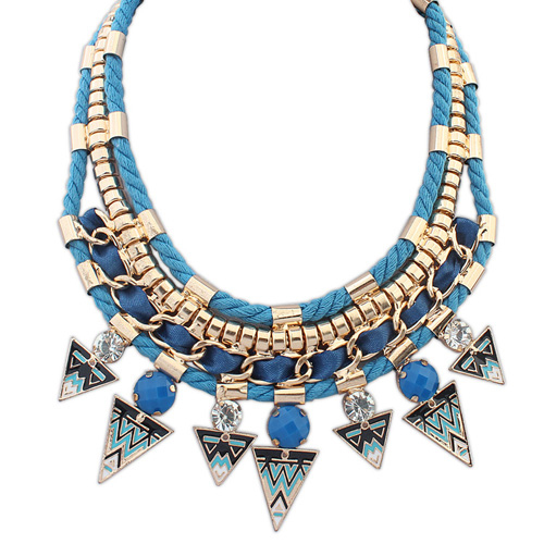New Fashion Vintage Rope Rhinestone Beads Bib Choker Statement Necklace For Women Stripe Triangle Jewelry For