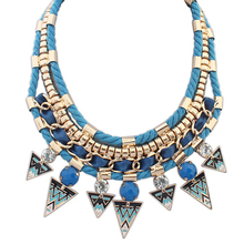 New Fashion Vintage Rope Rhinestone Beads Bib Choker Statement Necklace For Women Stripe Triangle Jewelry For Women Gift PD23