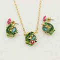 New Crocodile Gem Jewelry Sets Top Quality Alligator Crystal Flower Necklace Earring Party Accessories
