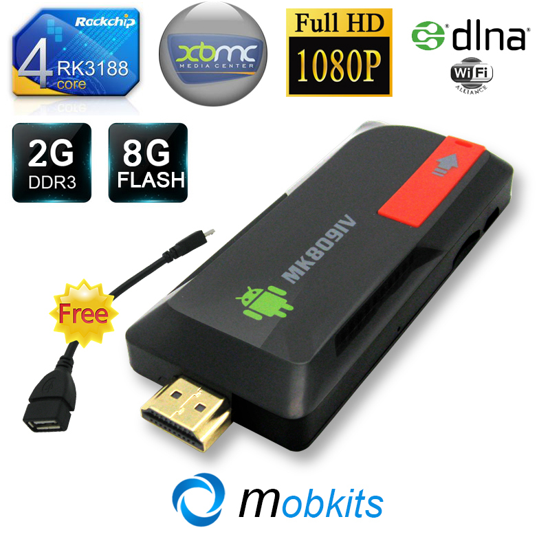 MK809IV 2GB 8GB Android TV Box Wireless KODI XBMC Smart TV HDMI Dongle Mini PC Android Quad Core RK3188T WIFI Bluetooth TV Stick