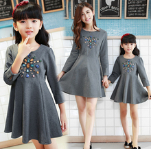 Family Clothes Fashion O-neck A-line Dress with Rhinestone Family Dress for Mother and Daughter Girls/Women Dress DR39