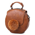 New Retro Small Circular Bag Cute Fur Ball Women Cheap Fashion Hand Bag Vintage Simple Shoulder