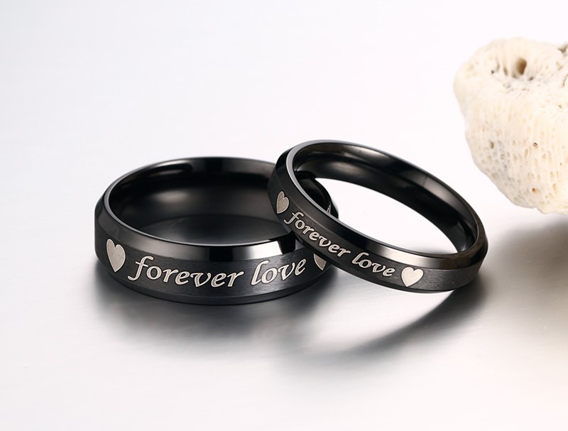 Vnox Classic Wedding Ring 316l Stainless Steel Black Engraved forever