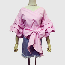2016 Big Bow Blouse roupas femininas camisas Full Batwing Sleeve Women Clothing Office Blouse Two Way Wearing Brand Blouse