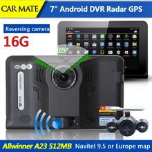 New 7 inch Android GPS Navigation rear view Car Anti Radar Detector Car DVR 1080P Truck vehicle gps Navi AVIN/FM/Free map 16GB