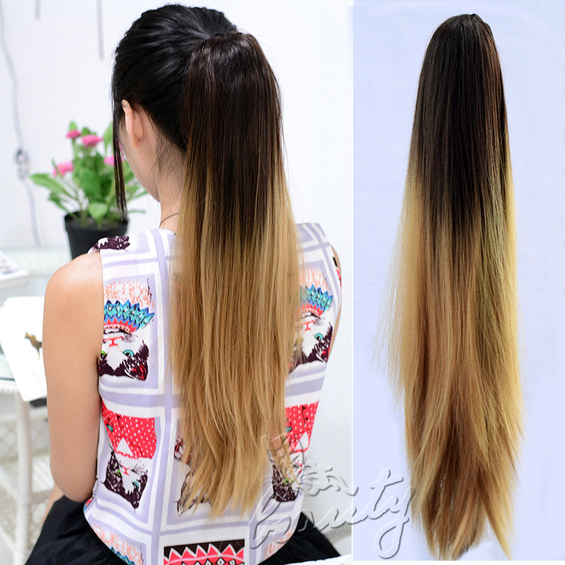 Wholesale 20 50cm Synthetic Long Straight Claw Clip False Ponytail Natural Hair Extension Hairpieces Pony Tail Ombre Black To Gold Brown Blonde Hair