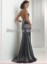 2015 New Crystal Beading Halter Sexy Backless Long Evening Dress Robe De Soiree Vestido De Festa