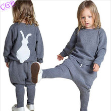 Kids Sweaters 2016 Winter Spring Girls Clothes Baby/Children Fashion Boys Clothing Little Rabbit Embroidered Knitting Wool Suit