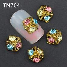 10pcs Glitter Golden Rhinestones 3d Nail Art Decorations, Alloy Nail Sticker Charms Jewelry for Nail Gel/Polish Tools TN704